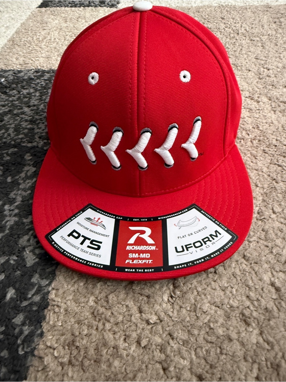Richardson PTS20 Men’s Red Baseball Flexfit Hat with White Stitch Detail